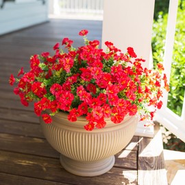 HyeFlora Artificial Flowers Plants for Outdoors Spring Decoration, 12 Bundles Red Fake Flowers Silk Outside Morning Glory UV Resistant Realistic Faux Flowers for Planter Front Door Porch Patio Yard