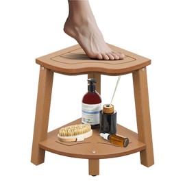 ISYIESA Corner Shower Bench,Plastic Stool for Shower Waterproof、Rot-Resistant,Shower Stool for Shaving Legs,Shower Benches for Inside Shower,Shower Bench Seat with Storage (Brown)