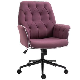 Vinsetto Modern Mid-Back Tufted Linen Fabric Home Office Task Chair with Arms, Swivel Adjustable - Purple