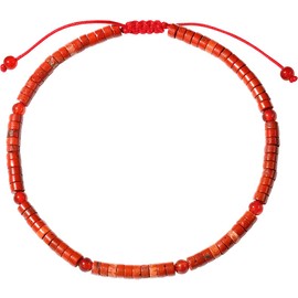 Jewever Genuins Gems Coin-Shaped Anklet Healing Crystals and Gemstones Beach Foot Relief Gifts Simple Anklets for Women Adjustable (8.5 "-10 "), Stone, Jasper