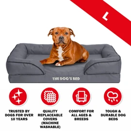The Dog’s Bed, Orthopedic Standard Foam Waterproof Dog Bed with Standard Support, Large Grey with Black Trim, Waterproof, Supportive Dog Bed with Replaceable Covers, Veterinary Approved