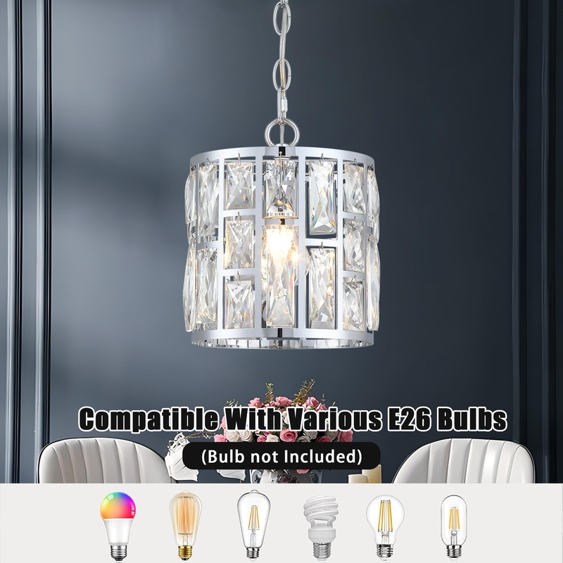 Modern Crystal Pendant Light,Chrome Chandelier Light Fixture, Cylinder Adjustable Height