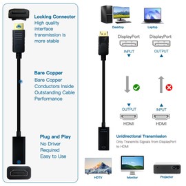 Premium DisplayPort to HDMI Adapter 4K, 2-Pack, Display Port DP to HDMI Adapter Cable Male to Female Compatible for Computer, Monitor, TV, Projector (2, Passive, Black)