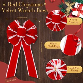 6 Pieces Christmas Bow Large 10 x 26 Inch Velvet Wired Red Ribbon Bows Christmas Tree Topper Bow Xmas Embellishment Craft Bows for Wreath Christmas Party Favors Home Indoor Outdoor Decoration()
