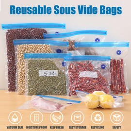 Sous Vide Bags,20pcs Reusable Small Size Vacuum Sealer Bags,8.3x8.7in/21x22cm Sandwich Size BPA Free Zipper Bag,4 Sealing Clips, for Food Storage and Anova and Joule Cookers