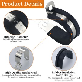 22 PCS Stainless Steel Rubber Cushioned R Shape Clamps,Cable Mounting Hose Pipe Clamps,Rubber Lined P Clips (25mm)