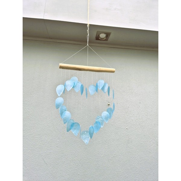 Heart-Shaped Shell Wind Spinner, Turquoise Blue Mobile, Garden Decor