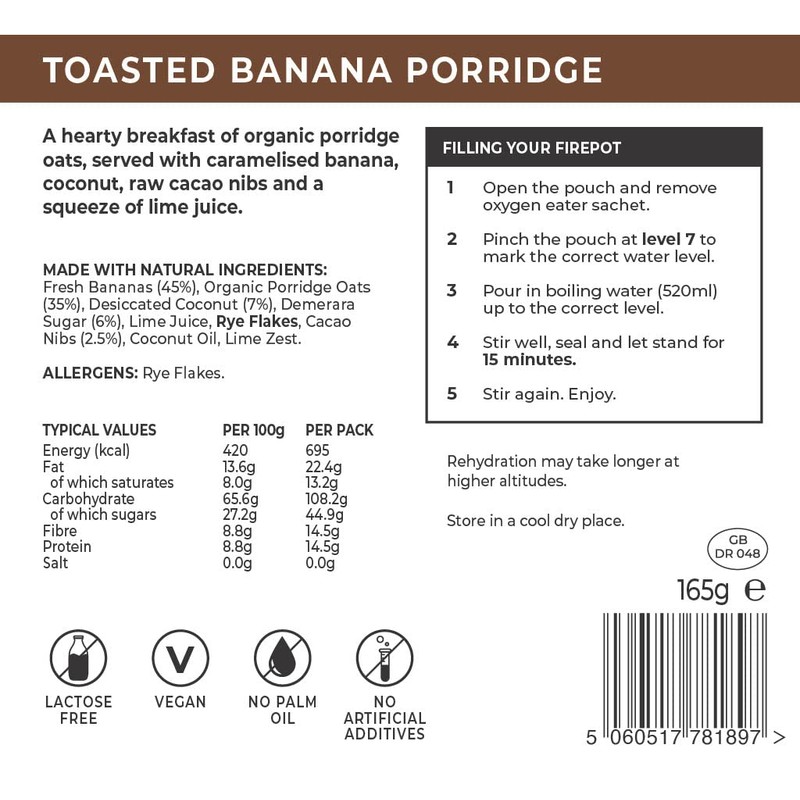 Firepot Toasted Banana Porridge (Extra-large) - Healthy VEGAN Dehydrated Expedition