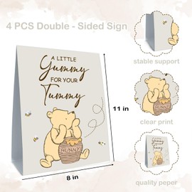 4PCS Winnie Table Sign Centerpieces Pooh Birthday Decorations A Little Yummy for Your Tummy for Baby Shower Decorations Welcome Baby Party Supplies(8x10in)