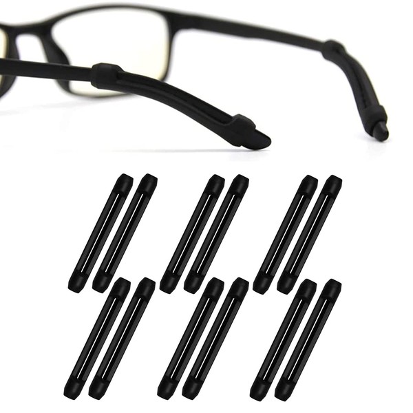Soft Silicone Eyeglasses Temple Tips Sleeve Retainer,Anti-Slip Elastic Comfort Glasses Retainers For Spectacle Sunglasses Reading Glasses Eyewear,6 pairs-Black