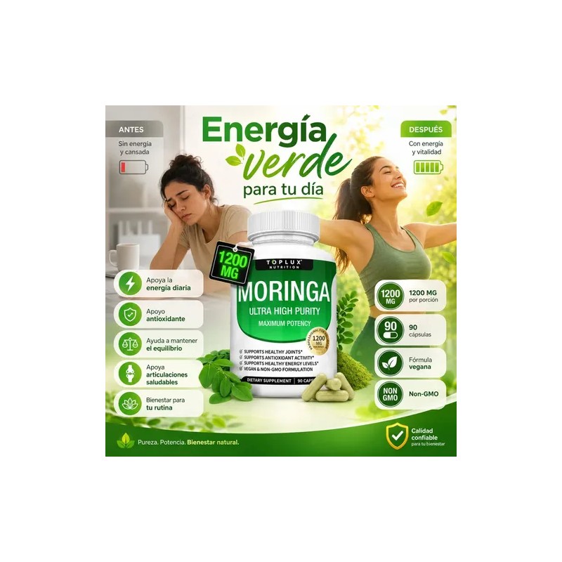 Moringa Oleifera 1200mg 90 Capsulas Equilibrio Y Bienestar