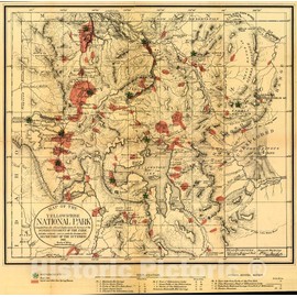 Historic 1881 Wall Map - Map of The Yellowstone National Park. 24in x 24in