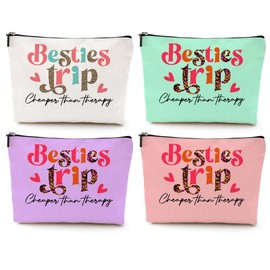 4 Pcs Bestie Trip Makeup Bag Funny Girls Trip Gifts Favors Girls Weekend Bestie Gifts Summer Vacation Birthday Christmas Graduation Cosmetic Bag Bachelorette Party Friendship Gifts for Women BFF Girls