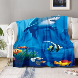 Shark Blanket Gifts for Boys Kids - Nautical Ocean Animal Lover Throw for Women Girls Men Adults Bedroom Living Room Decor Soft Fuzzy Fleece Cozy Bed Birthday Christmas Lightweight Blanket 50"x60"