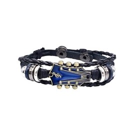KIFEDSLJ Faux Leather Guitar Bracelet Retro Musical Guitar Leather Bangle Wristband for Women Men Music Enthusiast Jewelry-blue