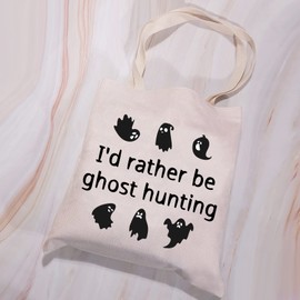 MYSOMY Ghost Hunter Gifts Paranormal Investigator Gifts Cute Spooky Tote Bag I'd Rather be Ghost Hunting Bag (Ghost Hunting Tote Bag)