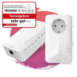 STRONG Powerline WiFi 1000 Duo, 1000 Mbit/s, Highspeed WLAN Adapter, bis zu 300 m Reichweite, PowerLAN Set, Internet über Steckdose, WLAN Hotspot Set, Ethernet-Anschluss