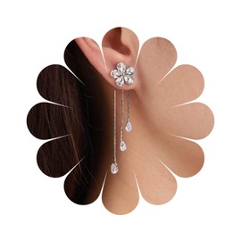 Inateannal Vintage Teardrop Crystal Earrings Crystal Flower Drop Earrings Long Rhinestone Chain Tassel Earrings Silver Cz Flower Stud Earrings Jewelry for Women and Girls