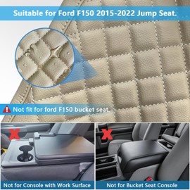 BoxCheer Armrest Cover Suitable for 2015-2023 Ford F150/ for 2017-2023 Ford F250 F350 with 40/20/40 Jump Seat Center Console Anti-Scratch Leather Mat Interior Accessories (Beige Rhombus)