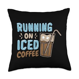 Cold Brew Coffee Lover Gifts for Women & Men Cold Brewed Running On Iced Coffee Throw Pillow, 18x18, Multicolor