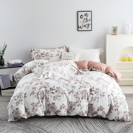 OAITE Duvet Cover Set Queen Size Floral Pattern 600 Thread Count Ultra Soft 100% Long Staple Cotton Duvet Cover Sets 3-PC, Breathable Duvet Cover with Zipper Closure & Corner Ties
