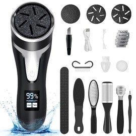 Electric Foot Callus Remover, IPX7 Waterproof Pedicure Kit Rechargeable Calloused Feet Remover Tool with LCD Display, 2-Speed Dual Motors for Efficient Exfoliation of Dead Skin on Feet