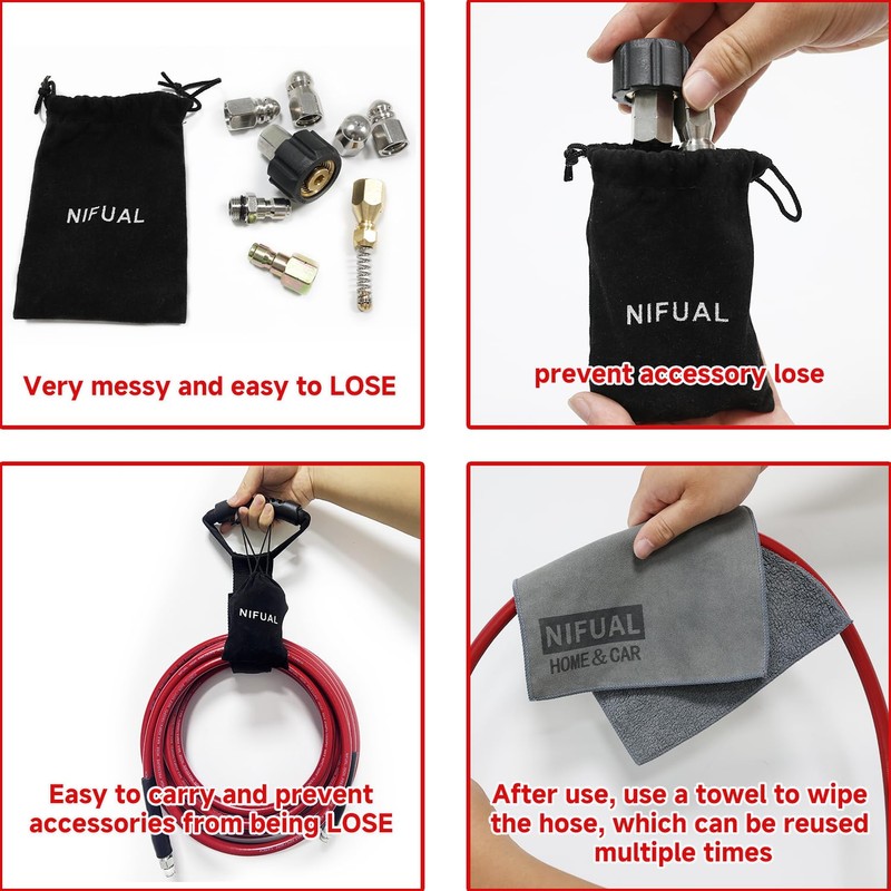 Pressure Washer Cleaning Kit Sewer Jetter Kit for 1/4 Inch