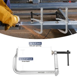 MAXPOWER 8 inch F Clamp, 4-3/4 inch Throat depth, Max Jaw Opening 8-inch Light Duty Clamps for Welding, Pack of 2