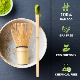 SHONMISEN Bamboo Matcha Whisk Set -Matcha Whisk (Chasen),Whisk Holder(White),Sifter,Tea Scoop and Tea Spoon