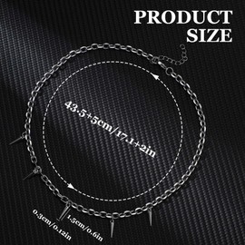 LLOUSSAK Silver Tapered Rivet Steel Black Panther Necklaces, Barbed Wire Necklace for Men, Punk Necklace with Black Panther Chain