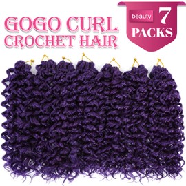 Gogo Curl Crochet Hair 14 Inch 7 Packs Curly Hair Crochet for Black Women Deep Wave Crochet Hair Beach Curl Crochet Hair Synthetic Braiding Hair Extensions (14 Inch 7 Packs, Purple)