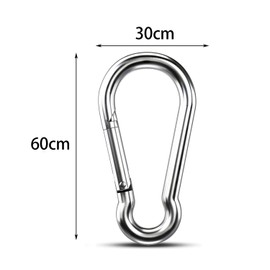 Pack of 2 Silver Stainless Steel Carabiners, 6 x 60 mm Carabiner, with Load Capacity of 160 kg, Small, with Spring Hook Carabiner, for Key Chain, Camping, Travel, Backpack