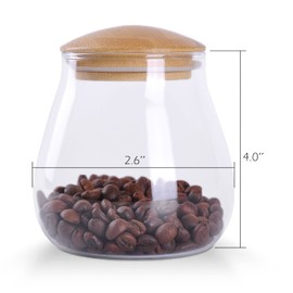 WHJY 13oz Clear Glass Storage Canister Holder with Airtight Bamboo Lid, Small Cute Modern Round Decorative Container Jar for Coffee, Spice, Candy, Salt, Cookie, Condiment, Pepper, Sugar