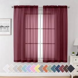 Aiyufeng Sheer Curtains Burgundy Red - Fabric Vertical Window Shades for Sliding Glass Door Balcony Terrace Sun Room Beach Pool House, 40 x 63 inches, 1 Pair