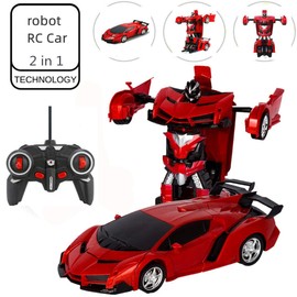 Remote Control Car Rc Cars Robot Toys 2 in 1 Design Transform Robot Toys for Kids with One-Button Deformation Christmas Birthday Gift (red)