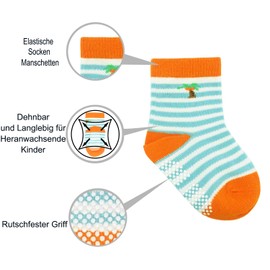 Hycles ABS Socks for Children, 12 Pairs Non-Slip Socks for 1-7 Years Baby Boys/Girls/Toddler, Sizes 0.5/6/9/1 (UK) - 01 Dinosaurs (12 Pairs)