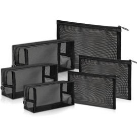 Stibest 6 Pieces Mesh Makeup Bags Mesh Cosmetic Bag Portable Travel Organizing Zipper Pouch Toiletries Makeup Pouches for Home Office Travel Accessories, Black, Mesh Makeup Bag