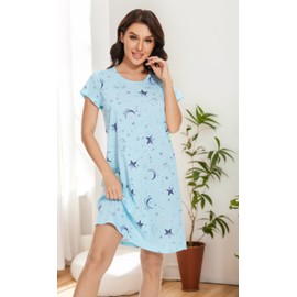 BERDITH 2 Pack Nighties for Women Nightdress Ladies Cotton Blend Nightie Soft Night Dress Womens T Shirt Nightdresses Summer Plus Size Nightwear Sleep & Lounge UK 26-28 navy stars Mum Mummy