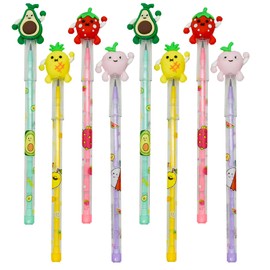 Lopenle 24 Pieces Adorable Stacking Pencils Fruit Pencils Novelty Multi Point Strawberry Stackable Pencil With 64 Replacable Refills For School Students Office Using Supplies.