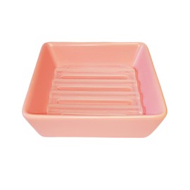 Vonpri Square Soap Case Ceramic Soap Tray Fit Dr. Squatch Natural Bar Durable Soap Holder for Shower Home Bathroom Soap Dishes Daily Use Sink Bathtub (Pink)