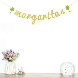Gold Glitter Margaritas Banner, Bunting Garland for Cinco De Mayo/Mexican Fiesta/Baby Shower Themed Party Decoration Supplies