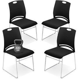 Suzile 4 Pack Stackable Waiting Room Chairs Stacking Church Guest Plastic Chairs with Sled Base for Conference Room Office Reception Dining Table Lobby Hospital Wedding Hotel (Black)