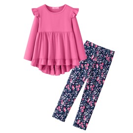 Yekaty Girls Clothes Size 8 Long Sleeve Ruffled Shoulder Sleeve Top and High Wasited Pants Set 2 Peice Fall Outfits for School