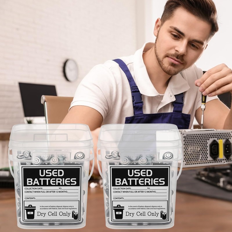 2 Pcs Battery Disposal Container 1 Gallon Dry Cell Storage