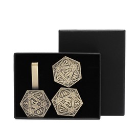 ASVP Shop Stylish D&D D20 Cufflinks & Tie Clip Gift Set - Perfect RPG Gamer's Accessory Set (Brass)