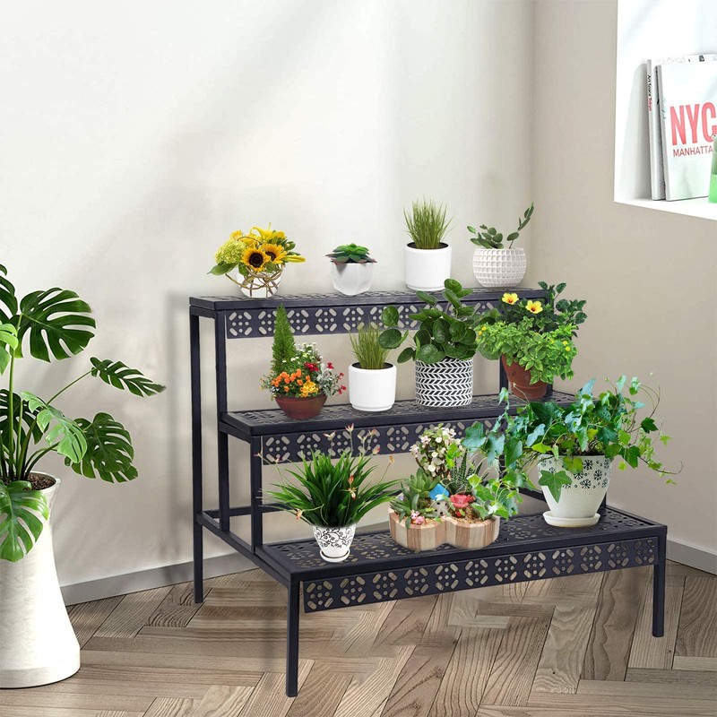 aboxoo 3 Tier Stair Style Large Metal Plant Stand, Garden