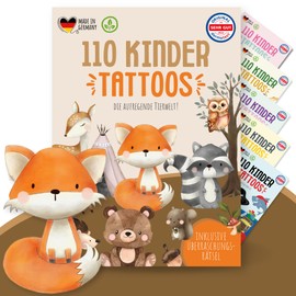 MeinBaby123 110 Skin-friendly Children's Tattoos with Cute Animals, Tattoo Children, Children's Tattoos to Stick, Gift for Children, Vegan & Made in Germany (1 x Dinos) (Cute Animals)