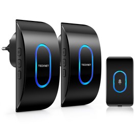 TECKNET Doorbell IP65 Outdoor Waterproof 400 m Range Wireless Bell 2 Receivers, 5 Volume Levels, 60 Melodies Bell Front Door with LED Flash