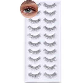 Natural False Eyelashes, 10 Pairs, Transparent Tape Eyelash Strips, 8-11 mm, Short and Soft Eyelashes in Natural Look, Natural Fake Lashes, Short False Eyelashes (A37)