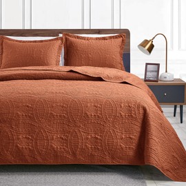 Love's cabin King Size Quilt Set Umber Bedspreads - Soft Bed Summer Lightweight Bedspread Comforter - Modern Style Coin Pattern Coverlet for All Season - 3 Pieces (1 Quilt, 2 Pillow Shams)